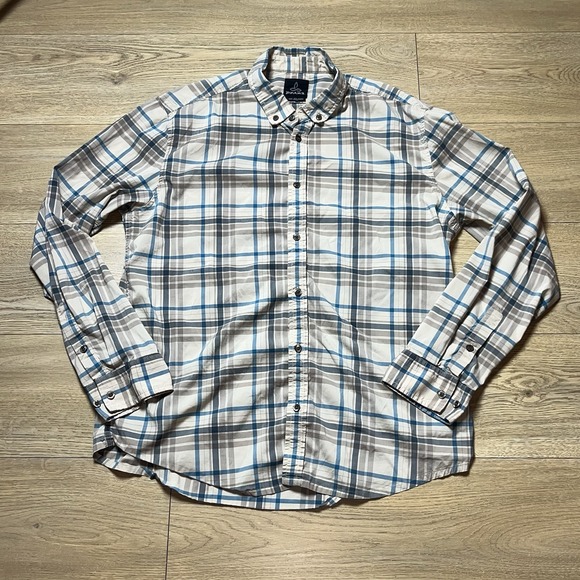 Prana Flannel Shirt Mens X Large Brown Blue Plaid  Soft Outdoor Lightweight - Picture 1 of 7